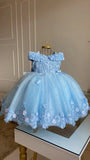 MQTIME  -  White Green Flower Girl Dress For Wedding Applique Tulle Short Sleeve Pearl Princess Kids Birthday First Communion Ball Gown