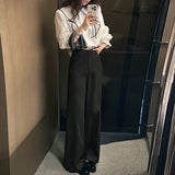 MQTIME  -  Spring Autumn Fashion High Waist Leg Trousers Women Solid Wide Leg Trousers Casual Elegant Commute High Waisted Flared Trousers