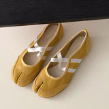 MQTIME  -  Split-Toe Casual Ballet Flats Shoes Women Pu Leather Cross Band Mary Janes Shoes Spring Autumn Streetwear Elegant Loafers New