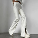 MQTIME  -  Women's High Waist Flare Pants Vertical Seam Slim Front Slit Hem Solid Long Trousers Autumn Fashion All-match Casual Outfit