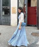 MQTIME  -  Large Swing Pleated Long Skirts For Women Korean Irregular A Line Skirt 2025 New Autumn Spring Elastic Waist Solid Loose Skirts