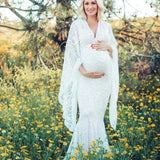  MQTIME  -  Flare Sleeve Lace Pregnancy Dresses Photoshoots Pregnant Session Photos V Neck Sexy Bodycon Floor Length White Maxi Long Dress