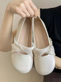 MQTIME  - Vintage Elegant Mary Janes Shoes Women Beading Fashion Sweet Round Toe Shoes Female Holiday Korean Design Flat Shoes 2024 Summer