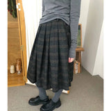 Mqtime Y2K Streetwear Contrast Color Plaid Loose A-line Skirt Women 2024 Spring New High Waist Fashion Pleated Tweed Knee-length Skirt