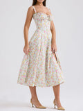 MQTIME  -  New Floral Midi Dress Bohemian Flowy Slit Dress Elegant Fashion Women Going Out A-line Casual Summer Sundress Print Halter Dress