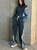 MQTIME  -  Fall Outfits 2024  Ladies 2 Piece-Set Drawstring Trousers Contrast Lace-Up Autumn 2024 Pullover And High Waist Women Pants Outfits Tracksuit