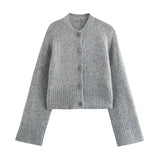 MQTIME  -  Casual O-neck Knitted Cardigan Women Slim Buttons Short Coat Female 2025 Autumn Winter Elastic Waist Solid Lady Soft Sweater