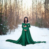  MQTIME  -  Pleuche Long Maternity Photography Props Pregnancy Dress Sexy Shoulderless Maxi Gown Clothes For Pregnant Women Photo Shoot