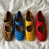 MQTIME  -  Polka Dots Mary Janes Shoes for Women Leather Sqaure Toe Elegant Red Ballet Flats Ladies Comfortable Buckle Strap Soft Loafers