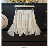 MQTIME  -  Summer Flower Print Folds Irregular Design High Waist A-LINE All Match Loose Skirts