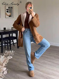 MQTIME  -  Vintage Lamb Wool Solid Women Outwear Lapel Full Sleeve Loose Female Jacket 2024 Casual Autumn Warm Single Breasted Lady Coat