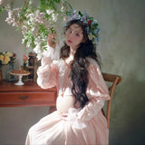 MQTIME  -   Women Elegant French Painting Style Maternity Dress for Photo Shoot Pregnancy Lace Top with Skirt 2pcs Dresses for Photography