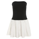 MQTIME  -  Sexy Contrasting Strapless Dress Women Chic Sleeveless Backless Waist-cinching Mini A-line Dresses Summer Lady Party Robes