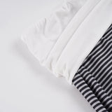  MQTIME  -  Women Striped Wide Leg Calf-Length Pants High Waist Casual Cropped Culottes Loose Fit Overlay Waistband Summer Streetwear