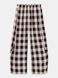 MQTIME  -  Women Casual Cotton Loose Plaid Trousers Fashion Thin Linen Wide Leg Straight High Waist Pants Daily Commute Street Pant