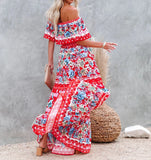 MQTIME  -  Boho Dress Slash Neck Floral Printed Summer Dress Femme Hippie Vestidos A-line Holiday Robes Chic Maxi Dresses