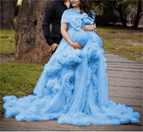 MQTIME  -  Long Pregnancy Photoshoot  Woman Photography Pregnant Clothing Tulle Ruffle Maternity Lace Robe Photo Shoot Dress