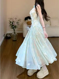 MQTIME  -  French Sweet Apricot Three-dimensional Flower Princess Sleeveless Dress Fairy Spring and Summer New Slim Waist Long Skirt Women