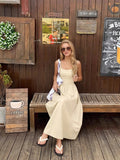  MQTIME  -  Square Collar Knitted Vest Dress Women's Waist and Thin Temperament Sleeveless Long Dress