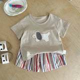 MQTIME  -  Boys Suit Spring and Summer New Children's Wear Korean Boy Baby Cute Cartoon Dog T-shirt Striped Shorts Two Sets