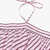 MQTIME  -  Loose Striped Halter Short Dress Women Chic Lace Up Sleeveless Backless A-line Beach Dresses  2025 Summer Lady Holiday Robes