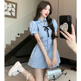 MQTIME  -  2024  New Academy Style Set with Slim Striped Shirt, Dress, Shorts, Two Piece Casual Versatile Set summer for women