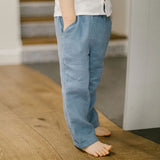 MQTIME  -  Boys Casual Linen Straight Pants Spring Summer New Children's Elastic Waist Loose Pants Trousers With Pockets Kids Clothes