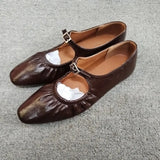 MQTIME  -  Street Style Fashion Pleated Mary Janes Women Ballet Flats Comfortable Soft Soles Leather Spring Summer Walking Loafers Shoes