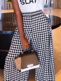 MQTIME  -  Women's High Waist Wide Leg Pants 2025 New Fashion Houndstooth Loose Urban Casual Full Length Trousers For Office Ladies
