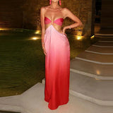 MQTIME  -  Luxury Hollow Waist Tube Top Dress Summer New Sleeveless Gradient Off Shoulder Evening Dress Elegant Lady Backless Banquet Gown