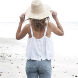 MQTIME  -  100% Linen Tops Button Down Solid Color Crop Tops Femme Boho Camis Holiday Solid Color Tank Tops Holiday Vest