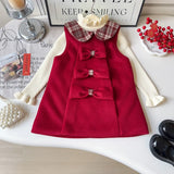 MQTIME  -  Girls Christmas Dress Winter Peter Pan Collar Thicken Warm Kids Girls Princess Dress Bow Appliques Toddler Girl Red Dress