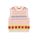 MQTIME  -  Sweet Flower Jacquard Sleeveless Y2k Top Womens Clothing Sweater Knitwears Vest Pullover Korean Fashion Chalecos Para Mujeres