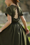 MQTIME  -  Bohemian Style Summer New Solid Color Backless Short Sleeved Ruffled Irregular Skirt Hem Fashionable and Atmospheric Dress