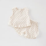 MQTIME  -  Summer girls' bow print sleeveless top and shorts set, baby's fresh and delicate lace full print 2-piece set