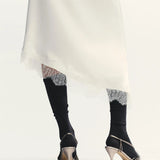 MQTIME  -  Women Lace Trim Satin High Low Skirt Asymmetrical Hem Flowy Midi Slip Skirt Y2k A Line Silky Underskirt