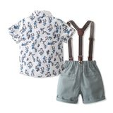 MQTIME  -  3Piece Sets Summer Baby Boy Clothes Fashion Flowers Gentleman Tie Short Sleeve Tops+Shorts+Straps Boutique Kids Clothing