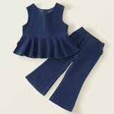 MQTIME  -  2Piece Summer Baby Girl Outfits Korean Fashion Denim Sleeveless Tops+Flare Pants Toddler Clothes Kids Boutique Clothing BC1763