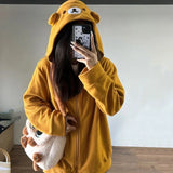 MQTIME  -  Kawaii Zip Up Hoodies Women Oversized Japanese Girl Preppy Style Cute Bear Sweatshirts Sweet Lolita Embroidered Tops