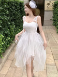 MQTIME  -  Woman Dress Mesh Patchwork Sleeveless Irregular Slim V Neck Ribbon Princess Sweet Elegant Party Dresses Female Fashion