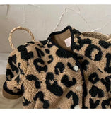 MQTIME  -  Toddler Girls Lamb Woolen Coat New Winter Leopard Single Button Closure Kids Girls Warm Jacket Round Neck Little Girls Parkas