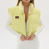 ﻿ MQTIME  -  Solid Cotton Padded Coat Vests Women Fashion Warm Stand Collar Sleeveless Zipper Parkas Jackets 2025 Fall Winter Puffy Crop Tops
