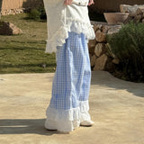 MQTIME  -  Spring Children Girl Straight Pant Loose Lace Floral Hem Belle Girl Wide Leg Pant Cotton Plaid Casual Toddler Girl Trousers