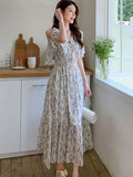 MQTIME  - Summer Floral Chiffon Ruffled Off Shoulder Casual Dress Women Fashion Chic Elegant Beach Long Dress 2024 Korean Bodycon Vestidos