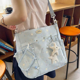  MQTIME  -  Korean Style Clear Window Pocket Tote Bag Women Star Pendant Large Capacity Daily School Handbags Fashion Shoulder Bags