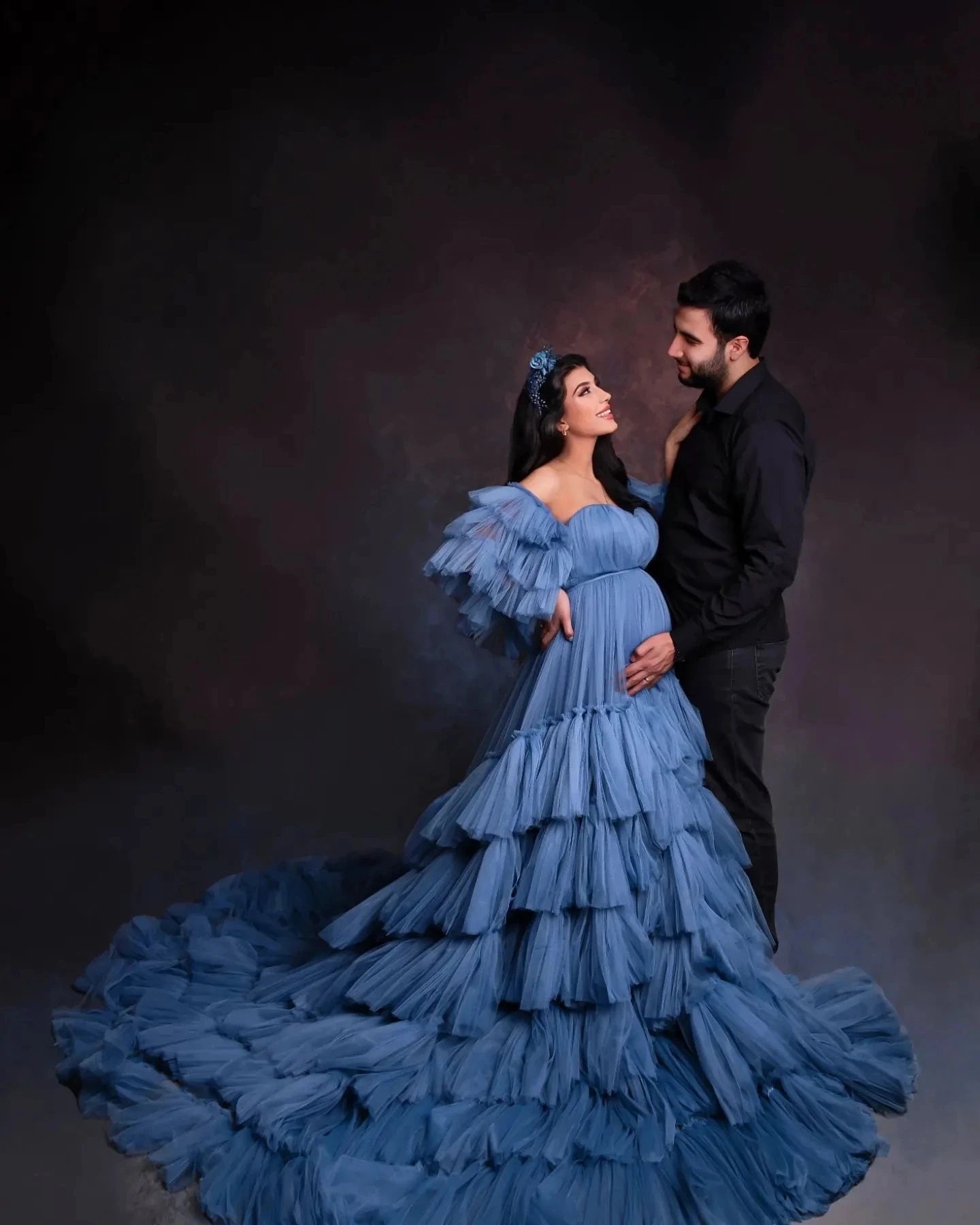 Mqtime Fluffy Tiered Tulle Maternity Dress Photoshoot Front Split Laye mqtime Mqtime Fluffy Tiered Tulle Maternity Dress Photoshoot Front Split Laye mqtime