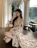 MQTIME  -  2024 Spring/Summer French Gentle Style Long sleeved Butterfly Print Dress Slim and High Sexy Hanging Strap Fishtail Dress