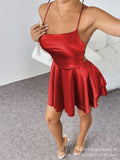 MQTIME  -  Sexy Gloss Satin Tie Back Cowl Neck Mini Party Dress Wrap Lace-up Open Back Flowy Double Layer Robe Bar Night Event Vestido