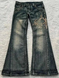 MQTIME  -  New Y2k Retro Flared Jeans Women Harajuku Gothic Embroidery Denim Pants Vintage Punk Baggy Street Grunge Washed Trousers