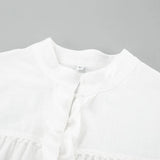 MQTIME  -  Boho White Dress Lantern Sleeve Lace-up Short Dress Cotton Holiday Vestidos Women Button Down Ruffled Edged Robes